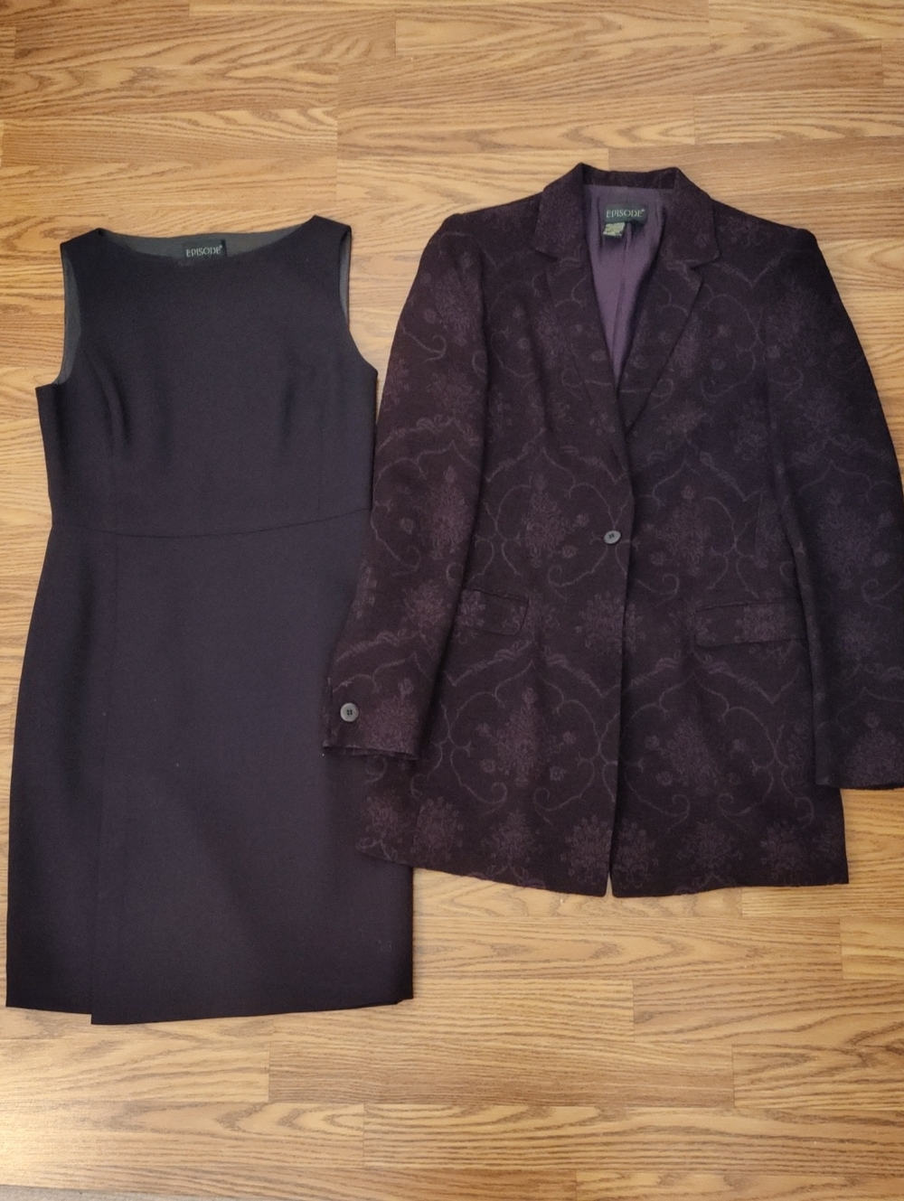 Episode - Plum Jacquard Long Blazer with Matching Plum Sheath Dress